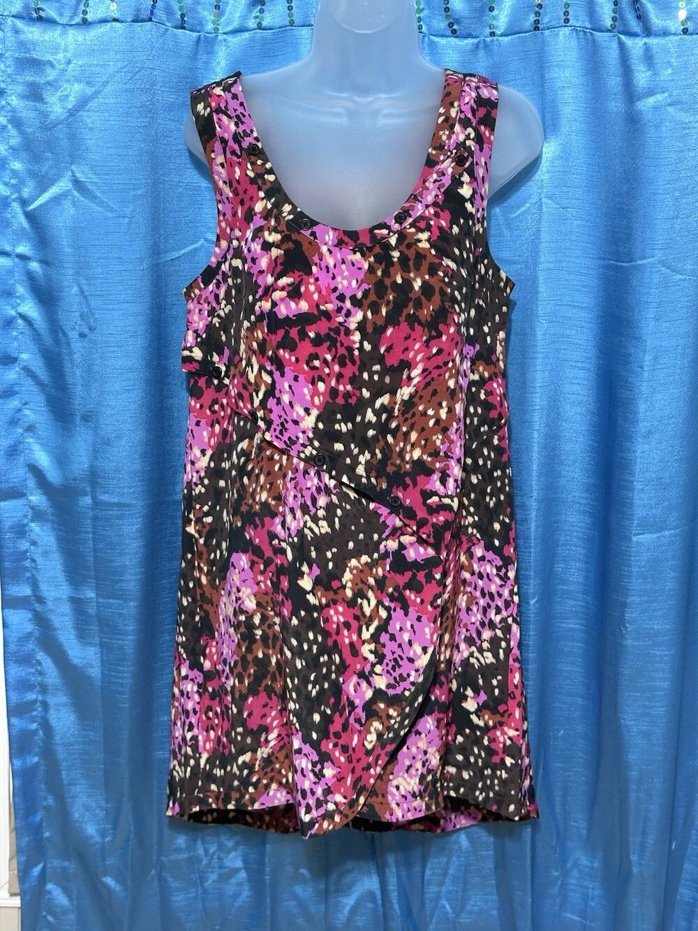 Thakoon Tunic 100% Silk Multicolor Print Button Accent Pink Black White Sz 6 Sm